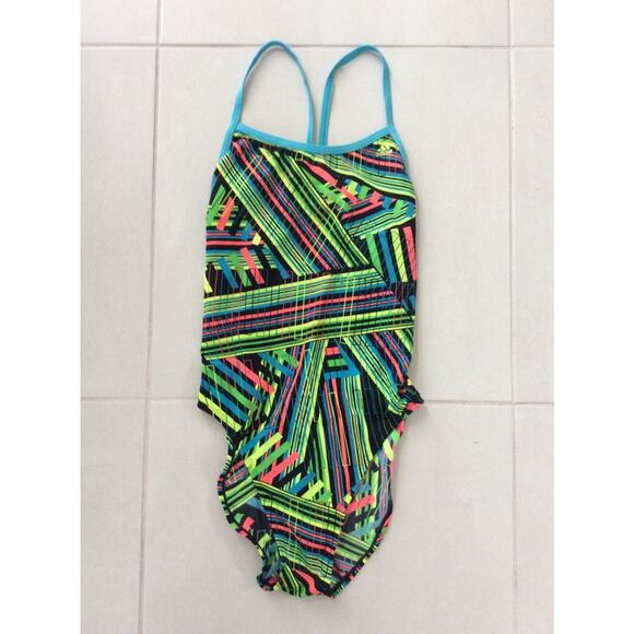 Adidas Swimwear One Piece Swimsuit Multicolor Print Open Back - Picture 1 of 7